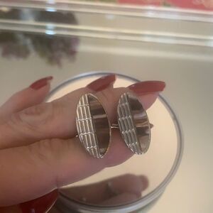 Vtg silver & brown abalone shell oval cuff links